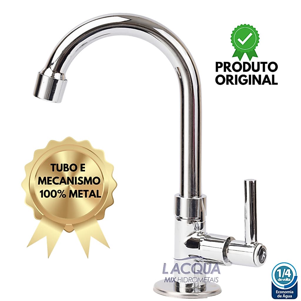 Torneira Lavatório Banheiro 1/4 Volta Metal 100%