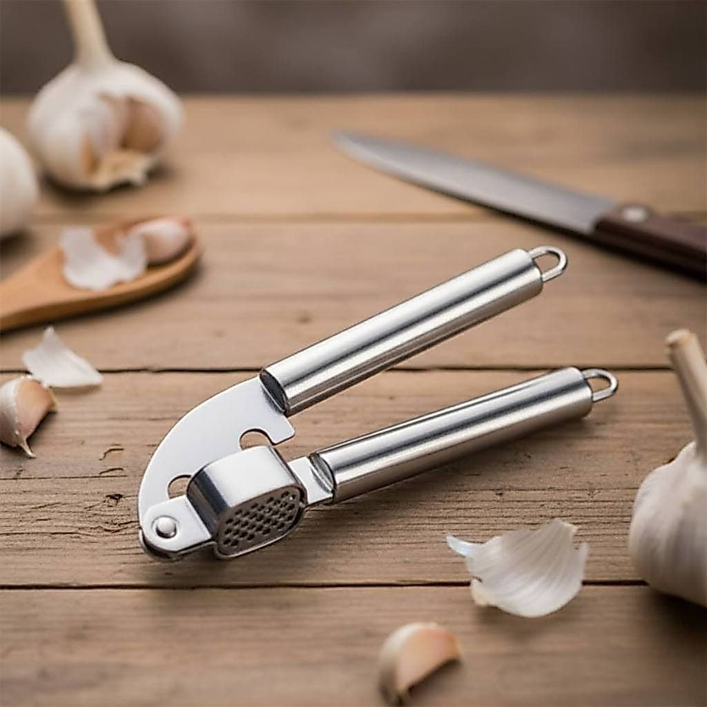 Espremedor de Alho Inox 20cm -Esmagador Manual Reforçado Aço Inoxidável Lavável Máquina de Lavar