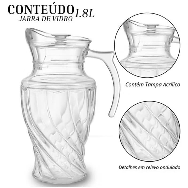 JARRA DE VIDRO LUZON PREMIUM TRANSPARENTE 1.800ML – DESIGN ELEGANTE, DURABILIDADE À SUA MESA