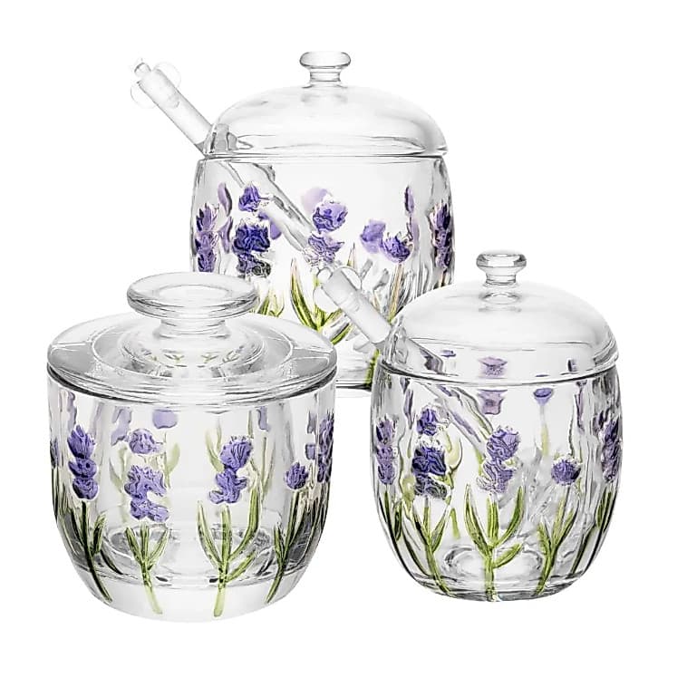 Kit Lavanda Handpainting em Cristal – Meleira + Açucareiro + Manteigueira Francesa – Lyor