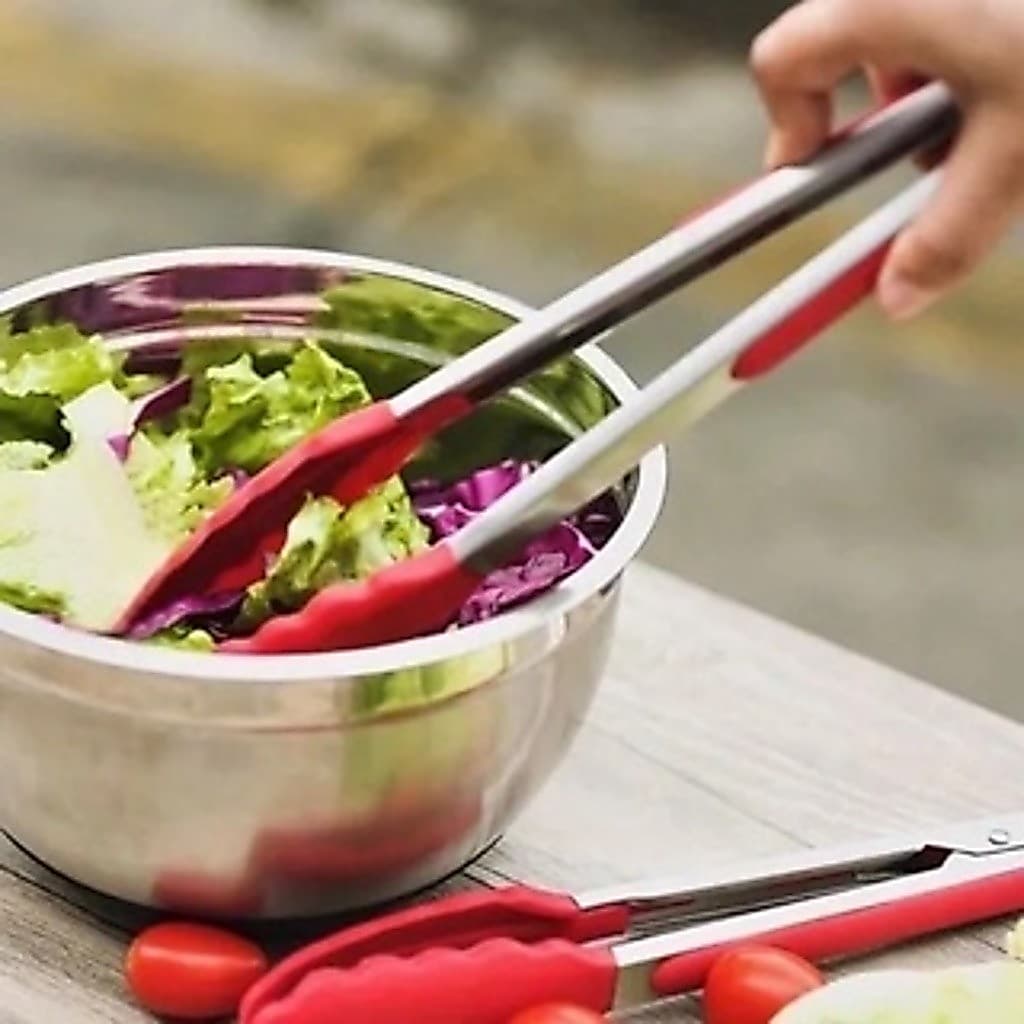 kit 2 Pegador De Silicone e Inox Para Carne Churrasco Salada Cozinha Pinça