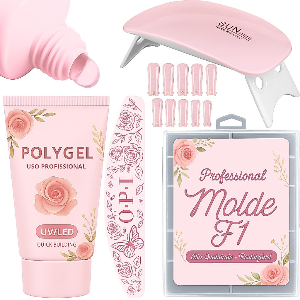Kit Alongamento Poligel Polygel + Molde F1 + Lixa + Mini Cabine De Unha