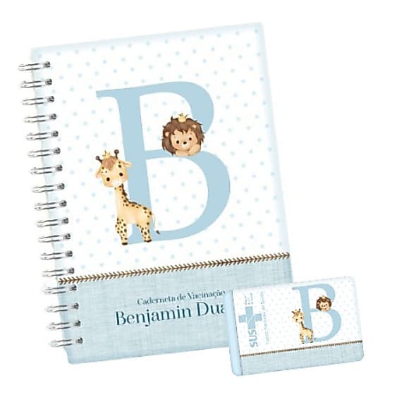 Caderneta de Vacina Capa dura - Personalizada - Safari Azul Menino
