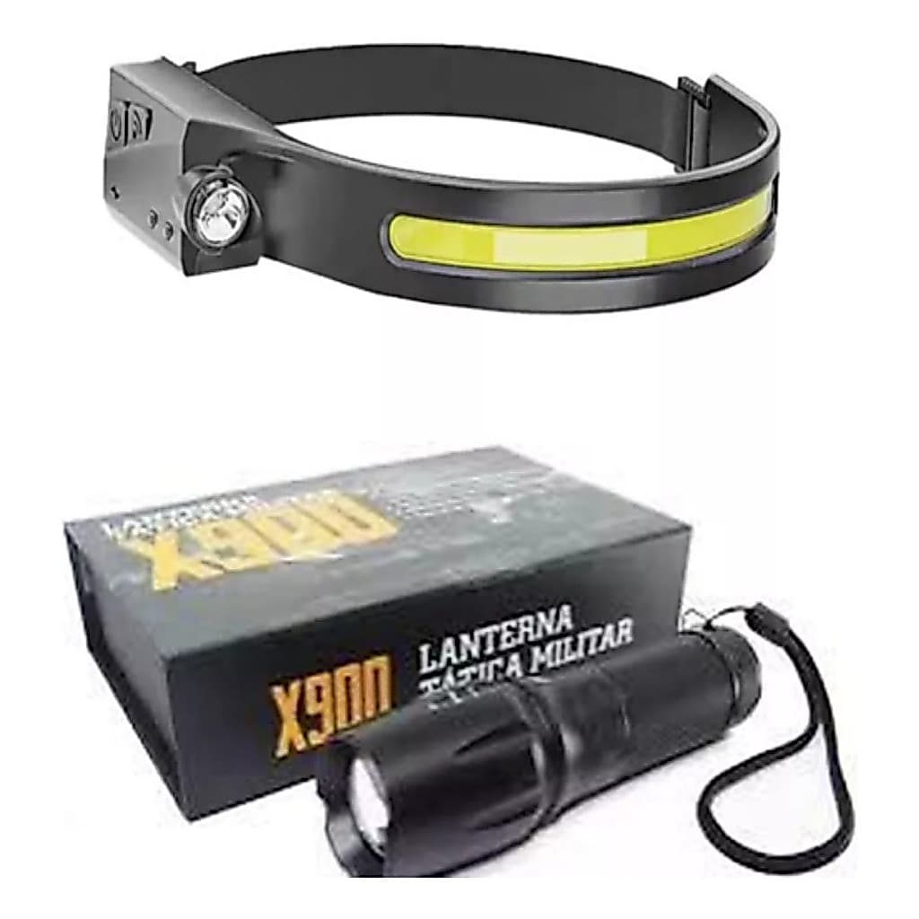 Kit 1 Lanterna Led X900 + 1 Lanterna De Cabeça Potente Usb