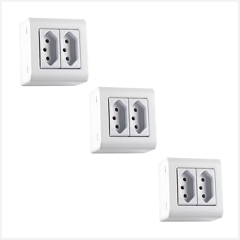 Kit 3 Tomada Dupla Sobrepor 2P+T 10A 250V Tramontina