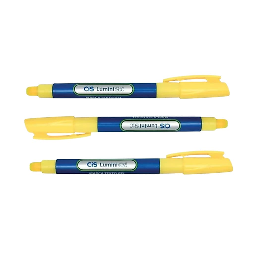 Caneta marca texto Cis Lumini Gel Amarela - Sertic kit c/ 03Unidades