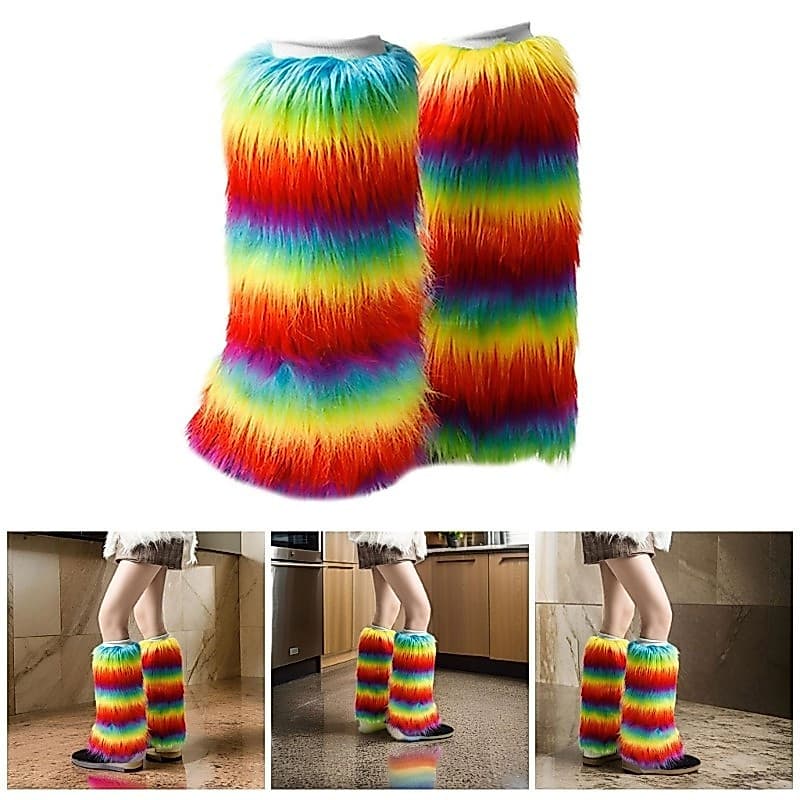 Aquecedores de Pernas de Pelúcia Coloridos Arco-Íris Japonês Escuro para Mulheres, Punhos de Bota de Pelúcia de Inverno,