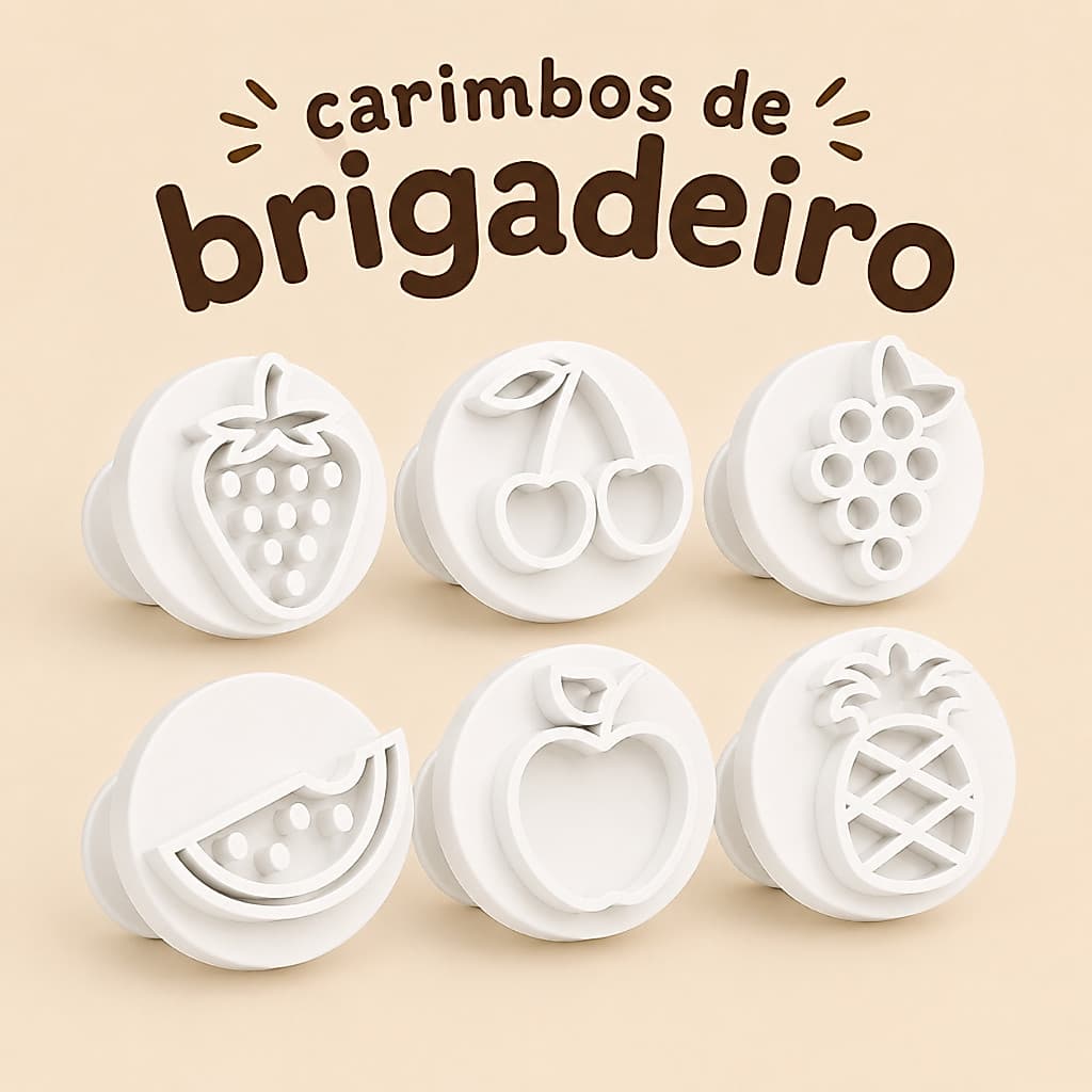 Kit Carimbo para Brigadeiro, Doces e Confeitaria Personalizado – Frutas 1 | com 6 Unidades