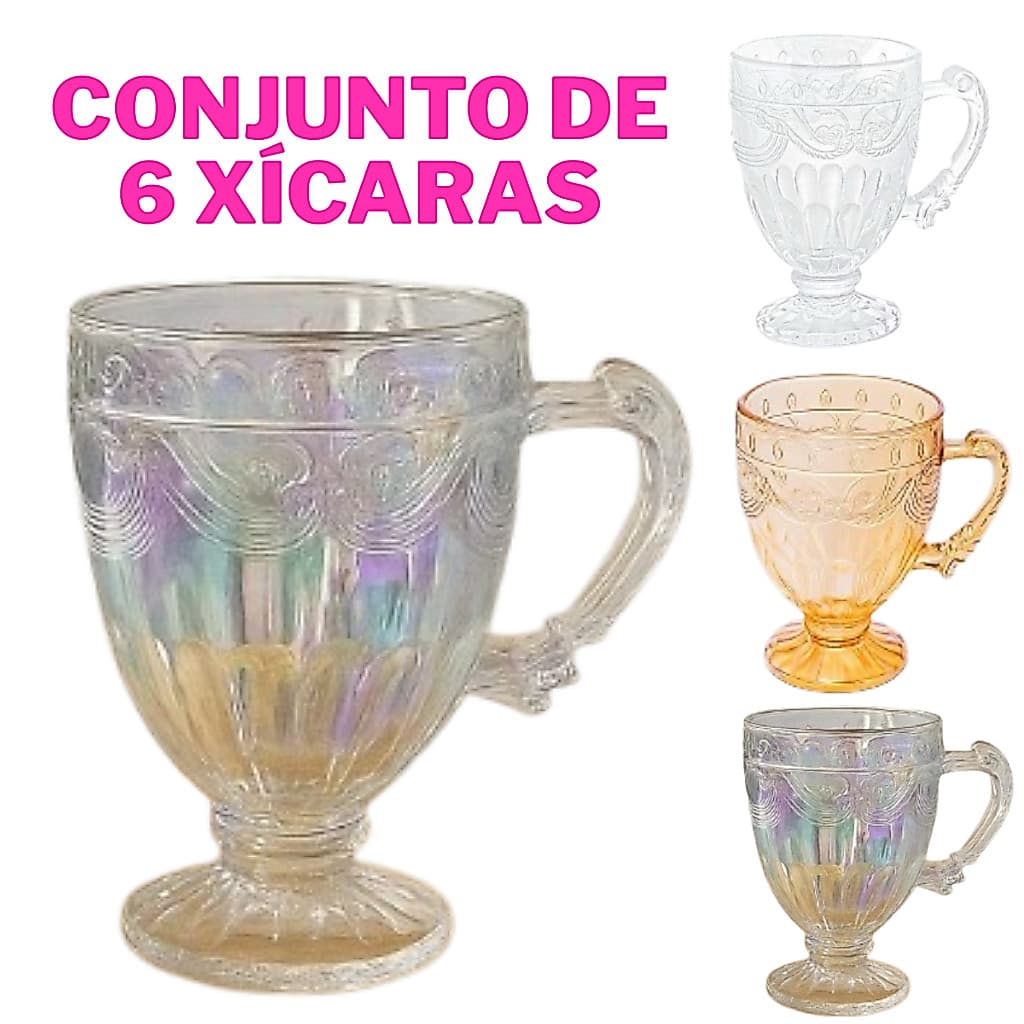 Jogo de Xicaras para Café Chá Capuccino Caneca Vidro 6 peças Milão Xicara ambar furta cor cristal