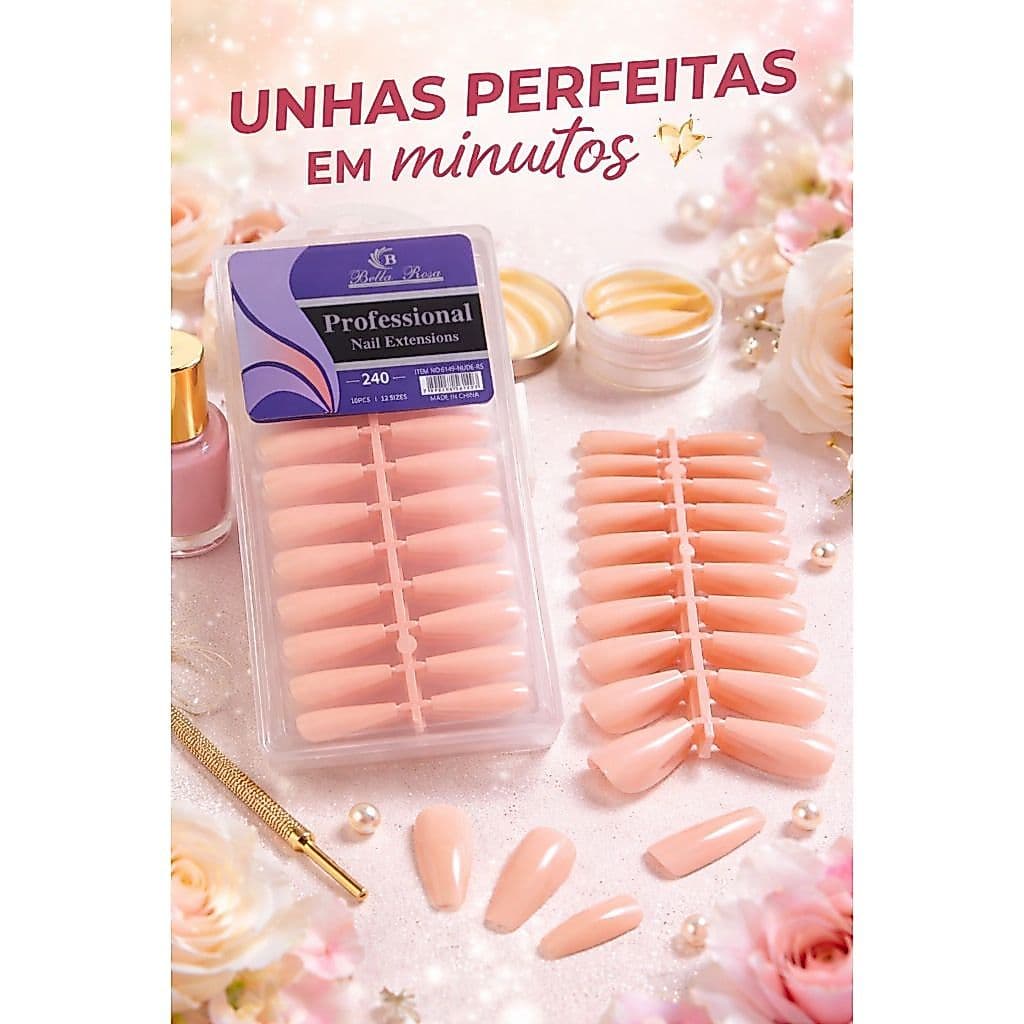Unha Postiça Bailarina Kit com 240 unhas e 3 tons de Nude