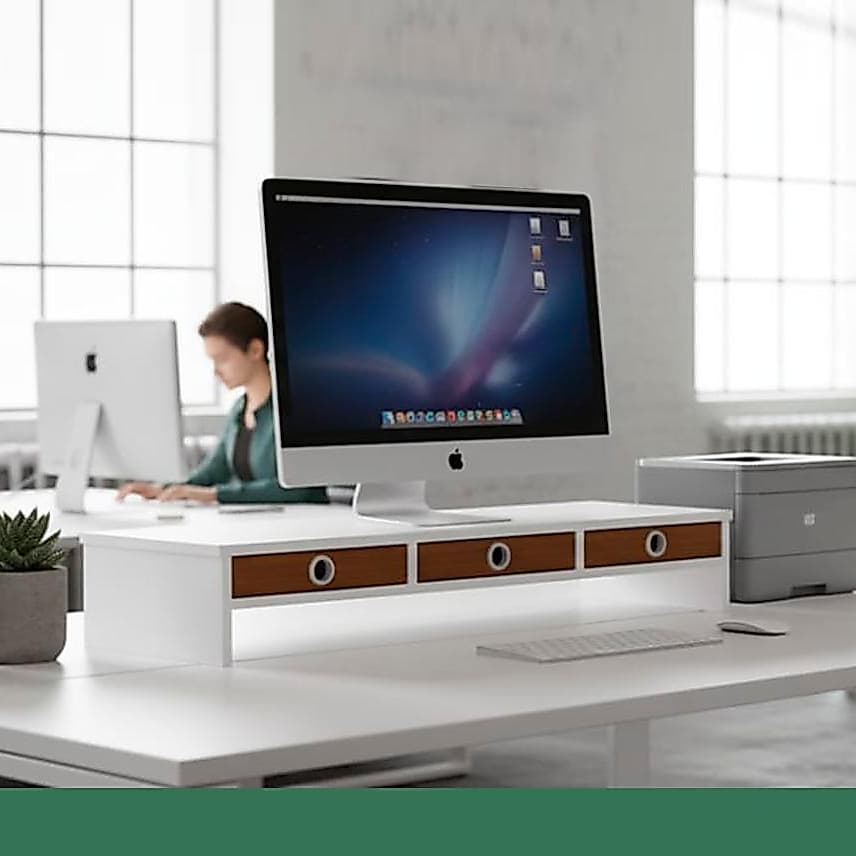 Suporte Para Monitores 3 Gavetas Amadeiradas Mesa Elevado Organização
