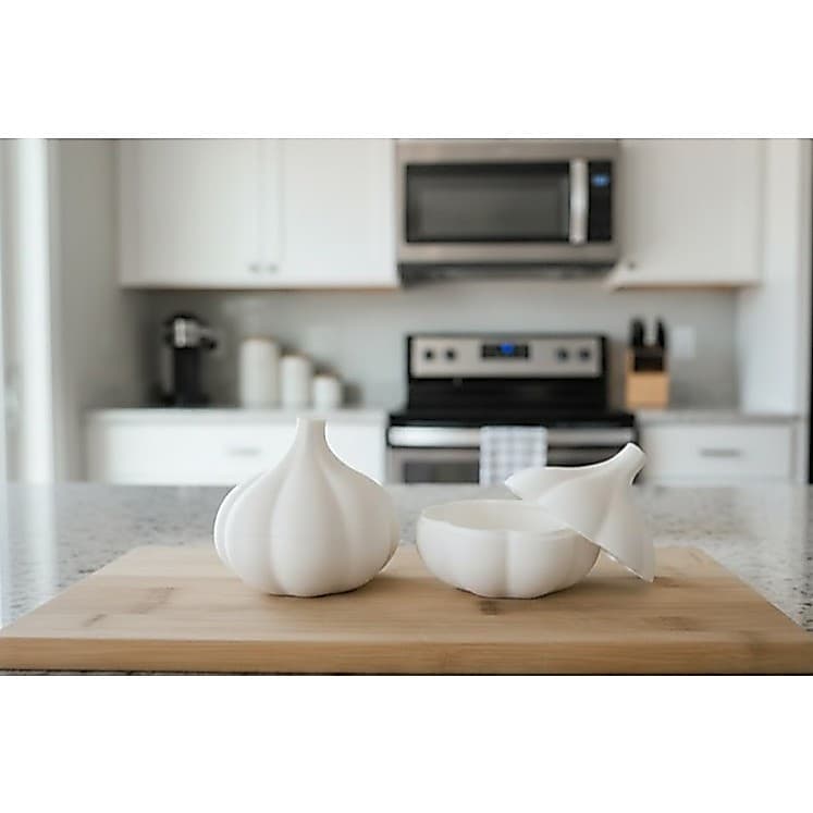 Kit 2 Porta Alho Decorativo Branco | Potes Organizadores de Alho Para Cozinha