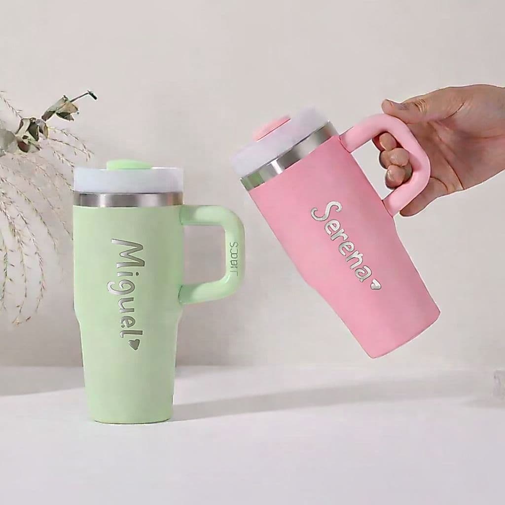 Mini Garrafa Térmica Personalizada Com Canudo Infantil De Inox 420ml