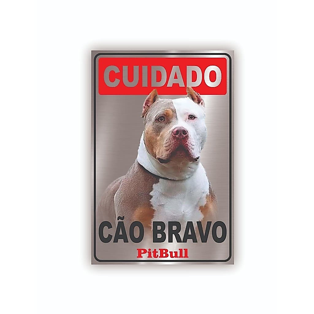 PLACA PITBULL MALHADO CUIDADO CÃO BRAVO EM ALUMINIO TAMANHO 30X20 COM FITA DUPLA FACE - CACHORRO PORTÃO