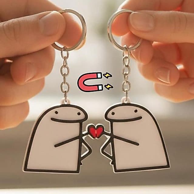 Chaveiro Casal Magnético Flork Kit com 2 Meme Criativo Presente Romântico