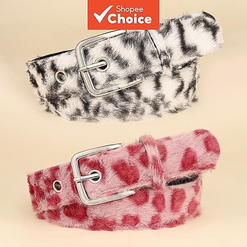 Novo Cinto de Veludo com Estampa de Leopardo Feminino, Fivela de Pino, Estilo Fofo e Casual