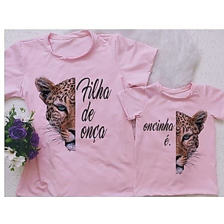 Camiseta Mãe e Filha Rosa  Filha de Onça Kit Tal Mãe Tal Filha Presente Dia das Mães