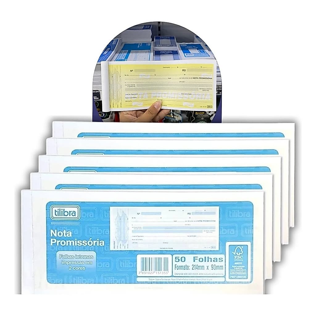 Nota Promissória Amarela Kit 5 Blocos 50fls Grande Tilibra