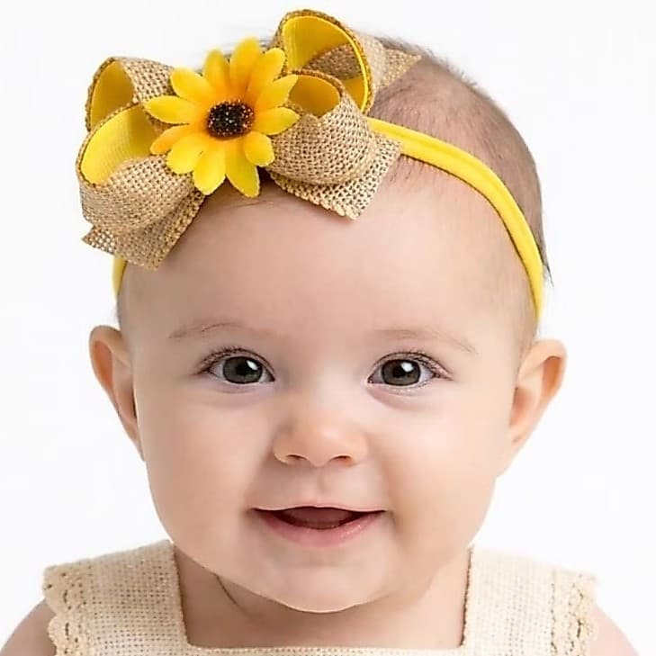 Faixinha Slim para Bebê Menina Amarela Meia de Seda Girassol com Laço Rústico