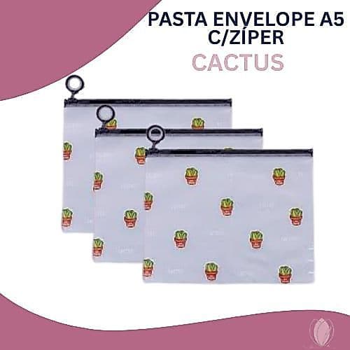 Pasta Envelope A5 com Zíper Estampa Cactus – Praticidade e Estilo no Dia a Dia