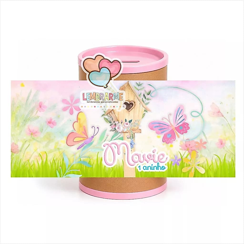 Kit Rótulo Cofrinho Personalizado Jardim para Lembrancinha de Aniversário