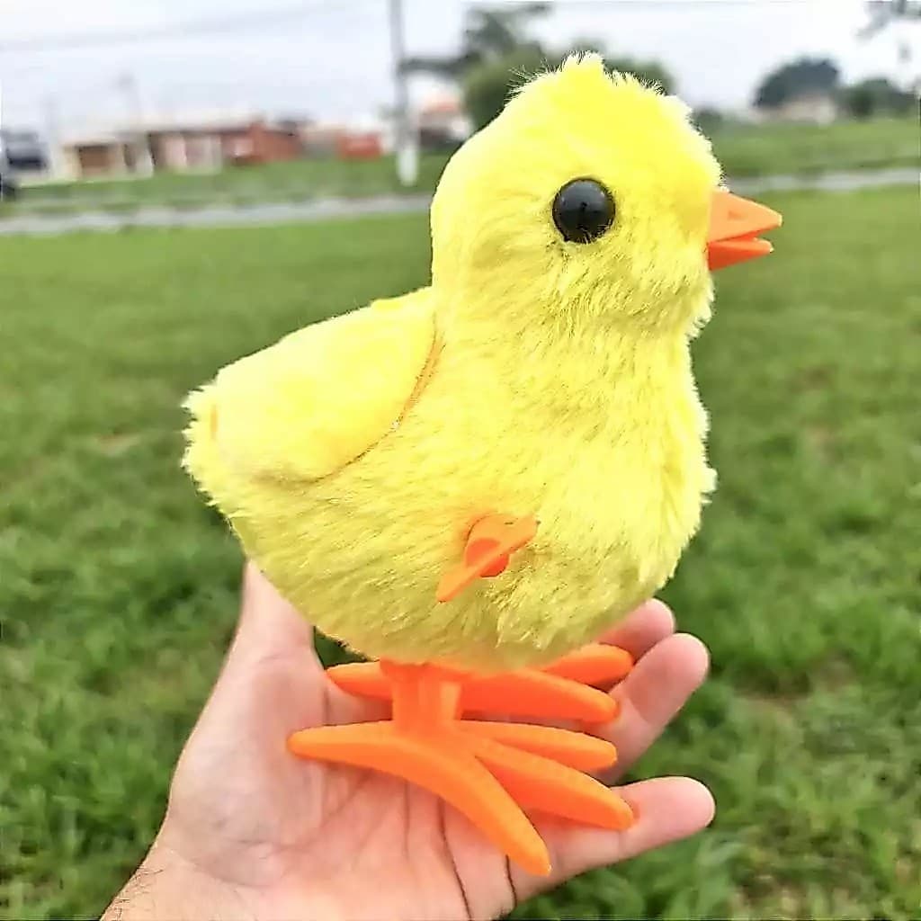 Frango amarelo grande Pintinho Amarelinho Brinquedo Menino Menina a Corda Pelúcia Anda e Pula
