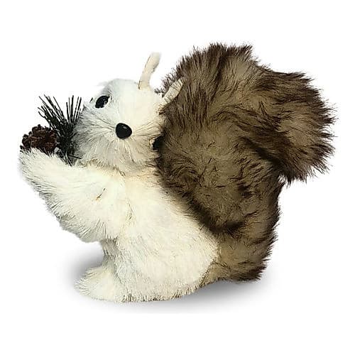 Enfeite de Natal Esquilo Branco Palha e Pelúcia 21 cm
