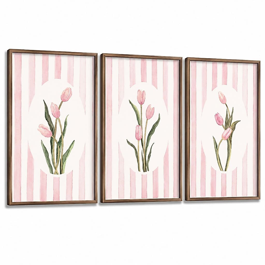 Kit 3 Quadros Decorativos Infantil | Quarto Bebê Menina | Flores, Jardim, Aquarela - No237