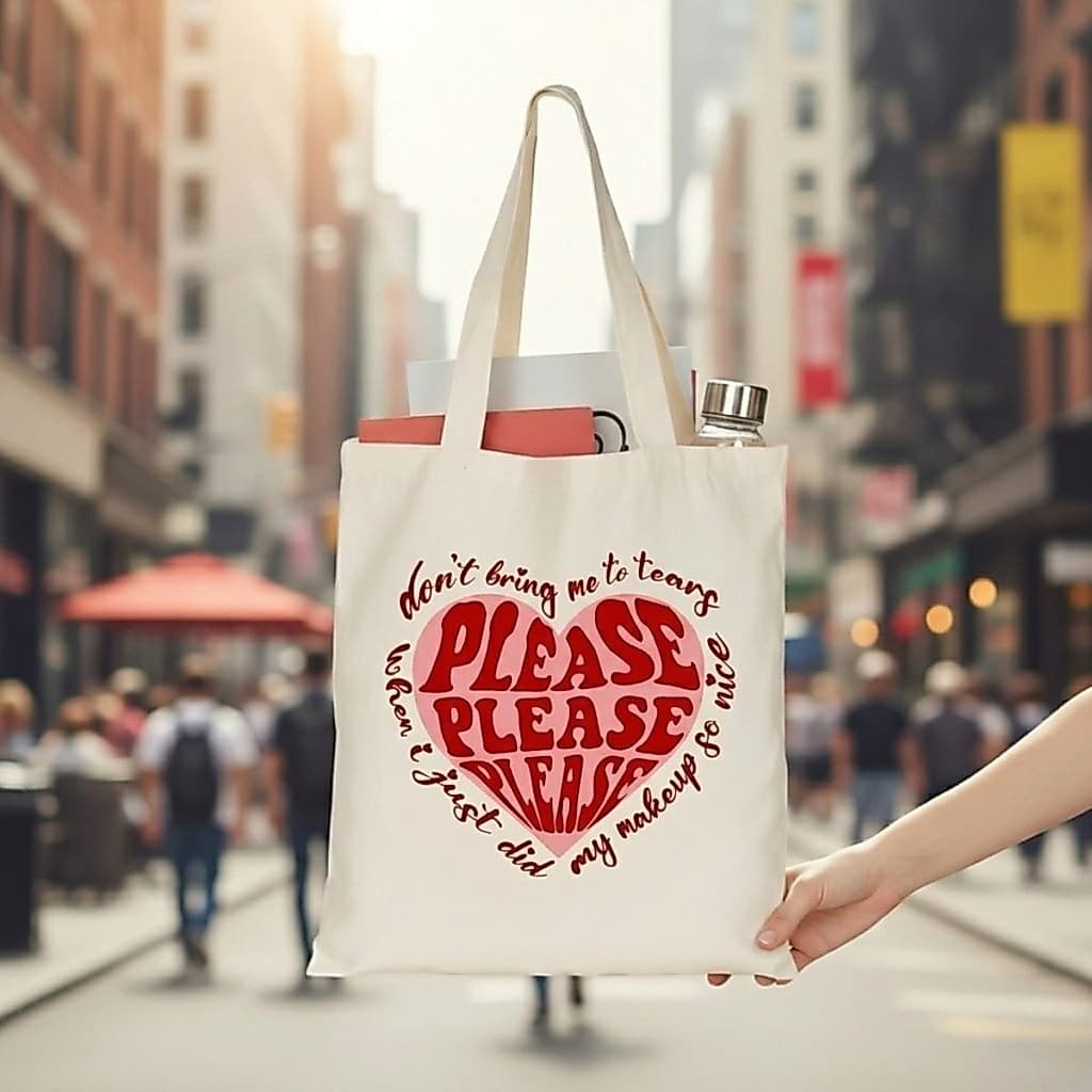 Bolsa Sacola Ecobag Please Please Sabrina Carpenter Estampa Aesthetic Algodão Letra Música