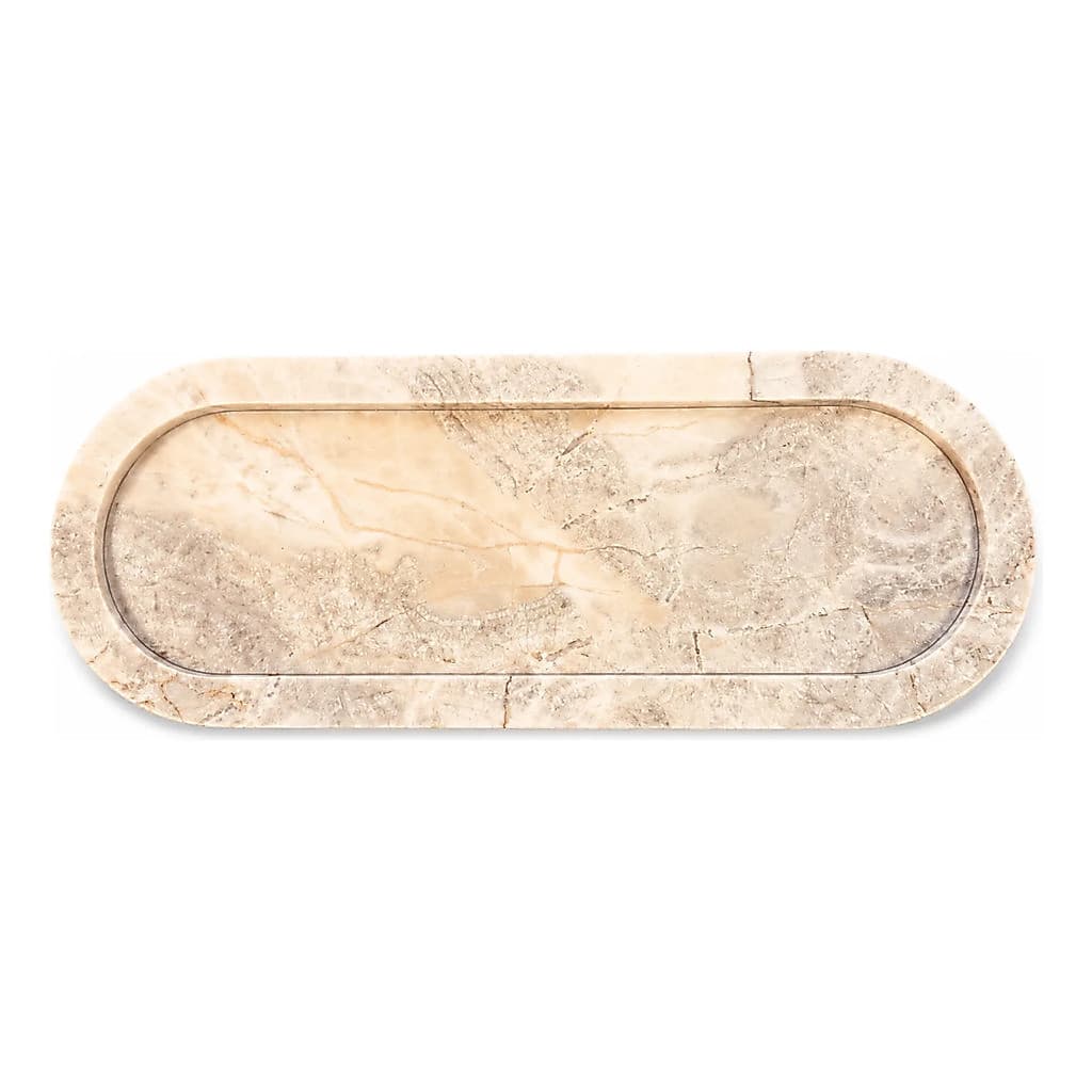 Bandeja Decorativa Oval 40x15 Mármore Branco Sala Lavabo