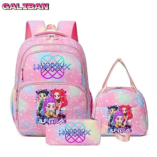 Conjunto de Três Peças Estiloso para Meninas KPop Witch Girl Group: Estojo, Lancheira, Mochila Escolar, Mochila Impermeá