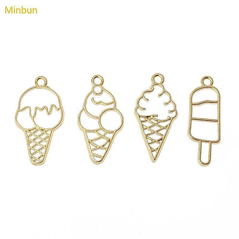 Minbun 4x Conjunto Sorvete Moldura Metal Aberta Configuração Pingente Resina