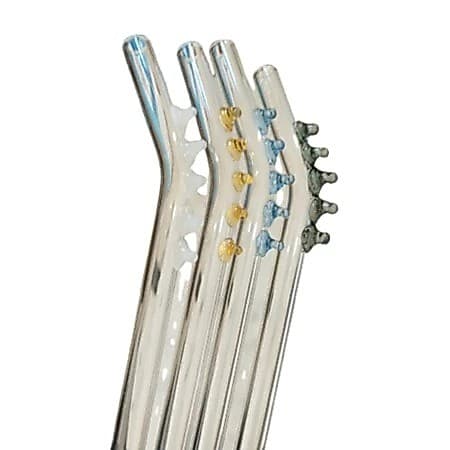 Kit Canudos Vidro Borossilicato Reutilizável Curvado com Detalhes Coloridos Sustentável 6 ou 12 Unidades