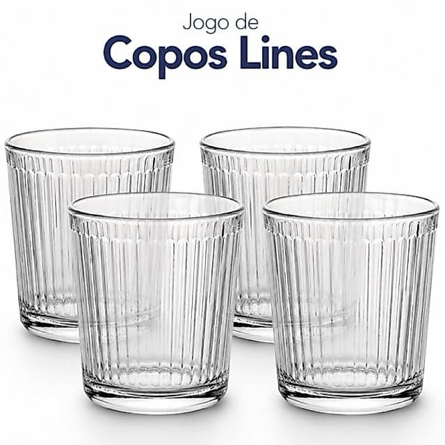 Jogo de Copos Lines 360ml 4 Peças – Copos de Vidro Elegantes para Água e Bebidas