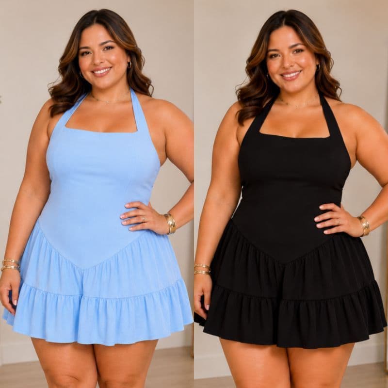 Macacão Plus Size Curto com Alça Soltinho Macaquinho Plus Size Feminino Tam Único 46 ao 52