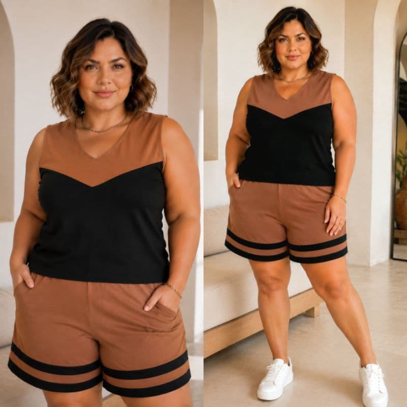 Conjunto Feminino Plus Size Casual e Elegante Tam único 44 ao 48 Conjunto Camiseta