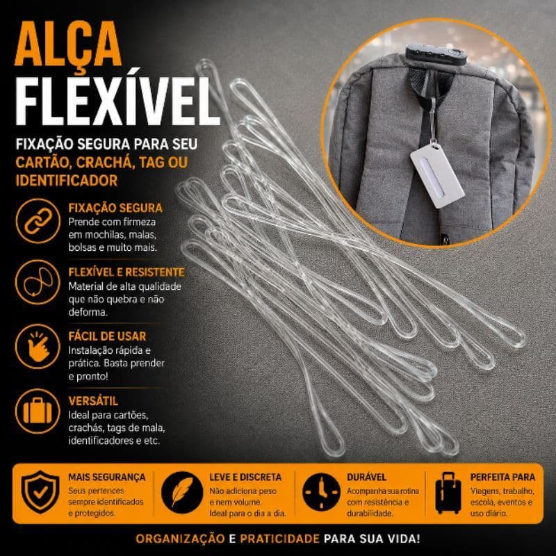 20 unidades de Alça Flexível para Identificador – Prática e Segura (NÃO ACOMPANHA TAG/IDENTIFICADOR)