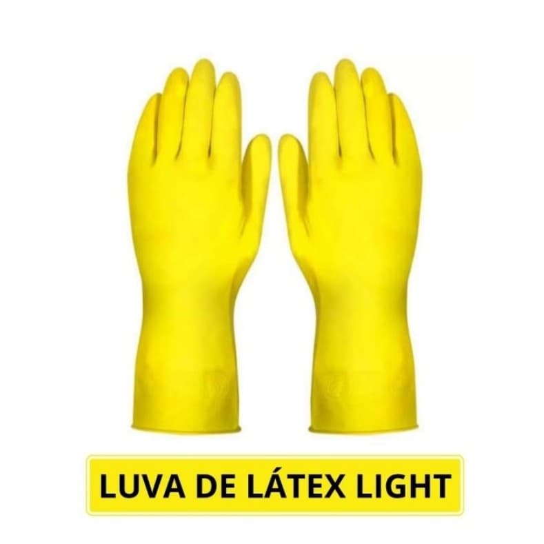 Kit 1 Ou 2 Pares De Luva De Latex Natural Amarela Light Antiderrapante Flocada Para Limpeza Louça Faxina Jardinagem