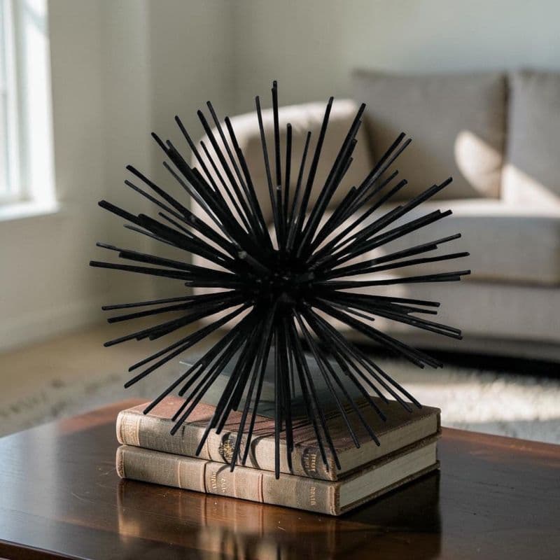 Enfeite Ouriço decorativo em metal preto 20 cm super sofisticado