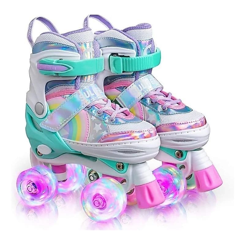 Patins arco-íris Ajustável com luz de led 28-33/ 33-37/ 38-42