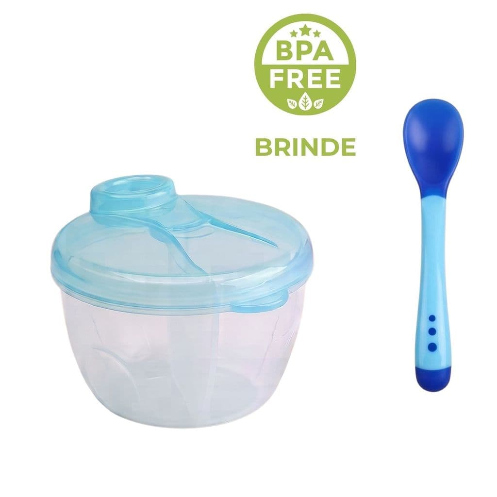 Porta Leite em Pó Para Bebê 3 Divisórias com Dosador + Colher de Silicone de Brinde