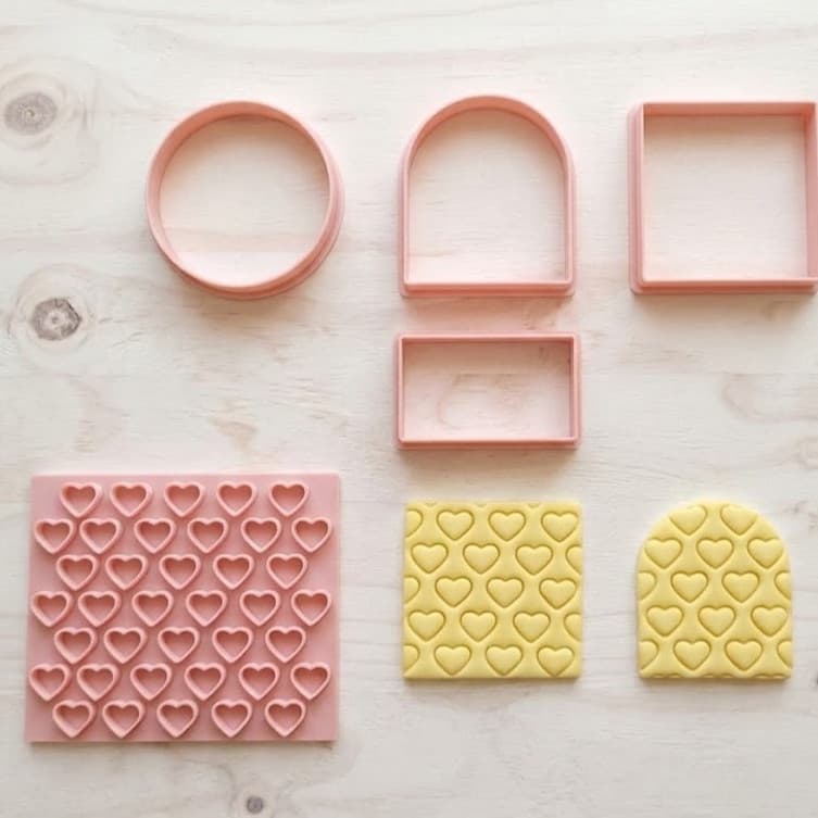 Textura Coração Pasta Americana Cerâmica Biscoito Bolacha Com Cortadores 5pçs
