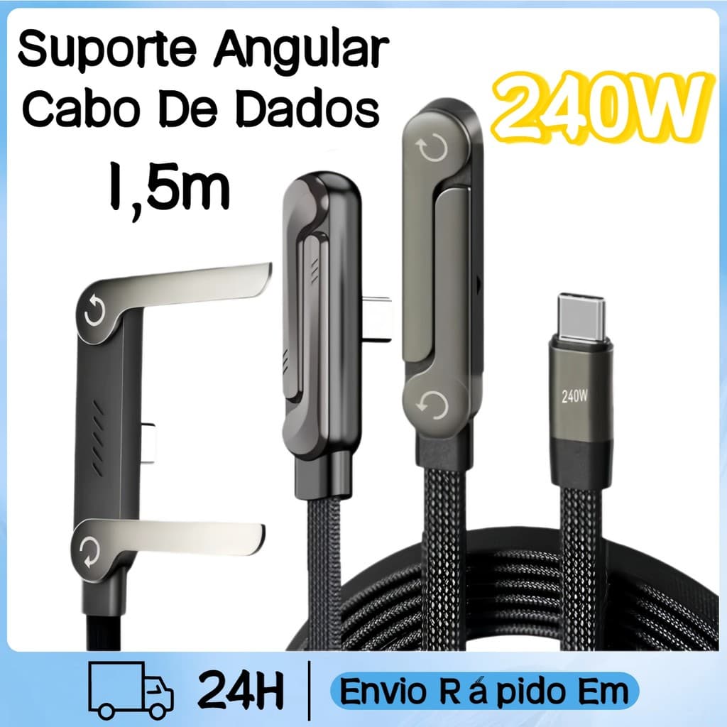 Cabo De Carregamento 2 Em 1 Tipo C De 240W-Suporte De Telefone Integrado Perfeito Para Jogos E Uso Carro