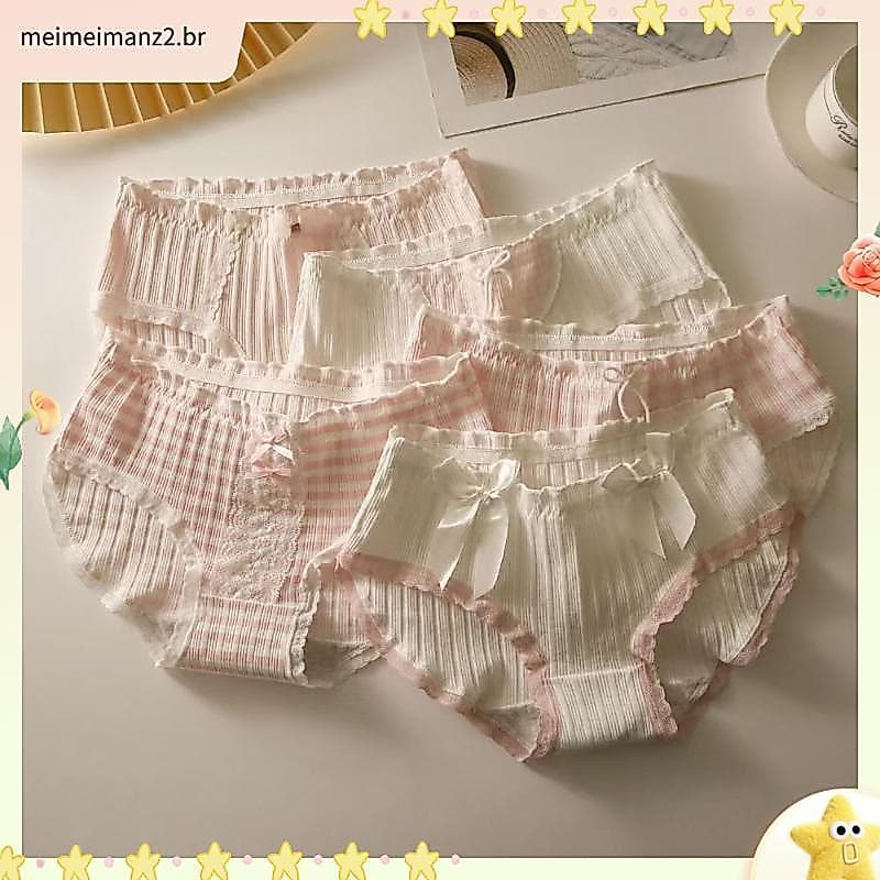 Roupa interior feminina algodão puro japonês doce bonito estilo princesa antibacteriano respirável confortável menina es