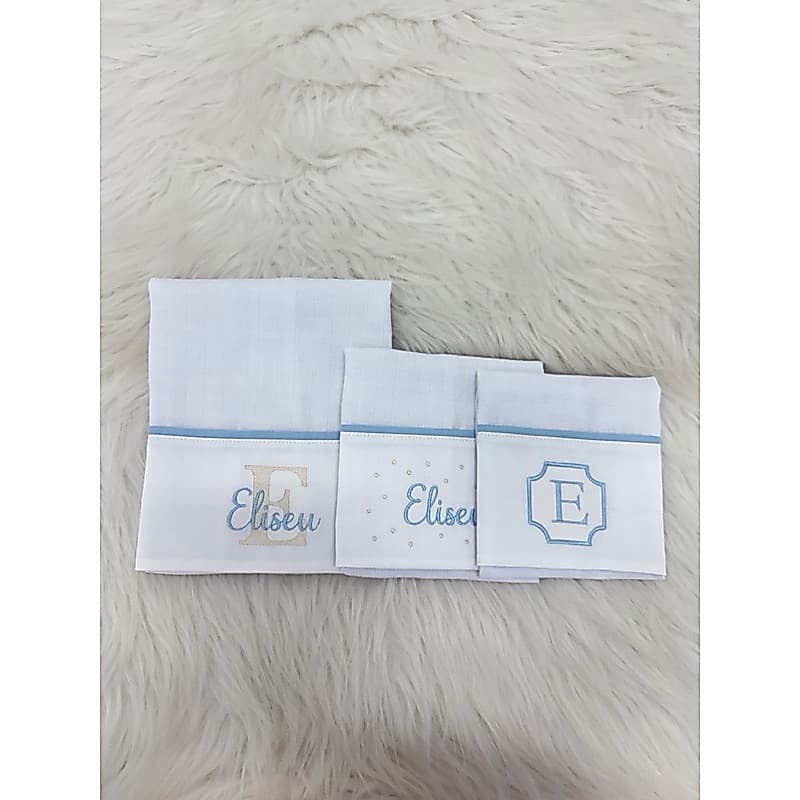 Kit Fraldas Bordadas Personalizadas + 1 Fralda Passeio 50x70 e 2 Fraldas Boca 35x40 | 100% Algodão