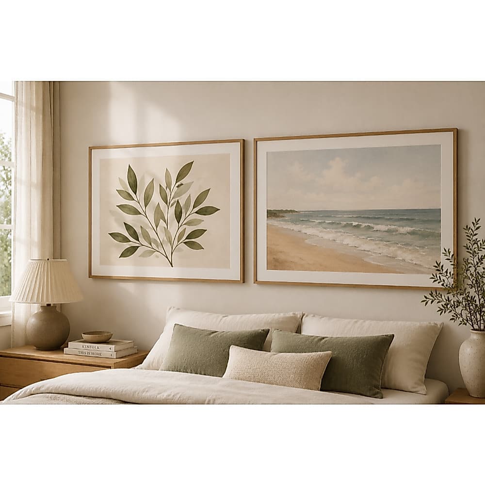 Kit 2 Quadros Decorativos Paisagem e Ramos Farm House Moderno