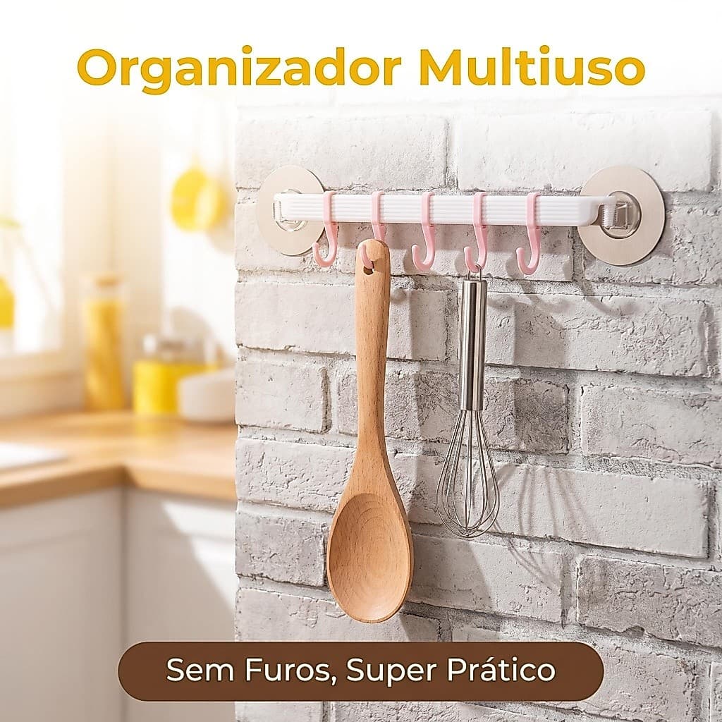 Gancho de Parede 6 Ranhuras Adesivo Forte Para Uso Doméstico