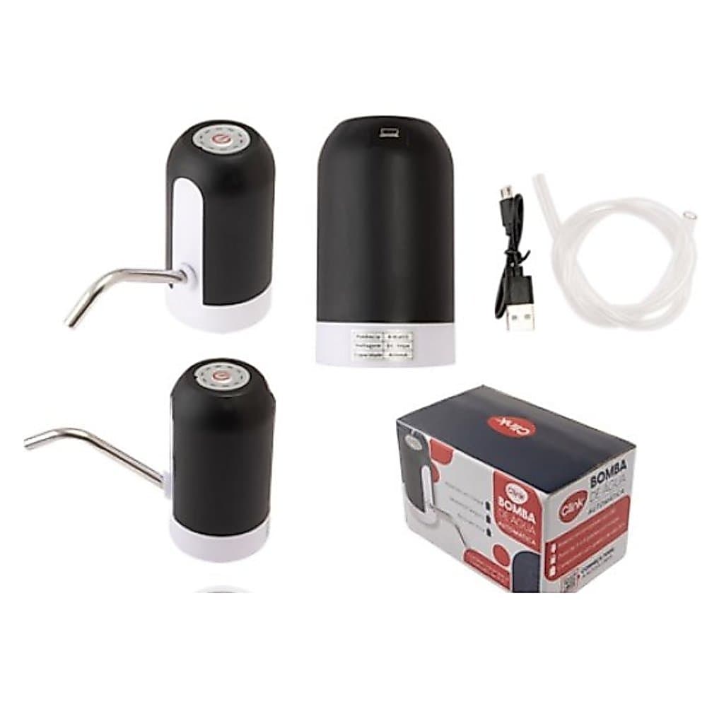 Bomba Automática Galão Água Clink Recarregável USB Preta Aço Inox 201 Dispensador Elétrico 5L 10L 20L