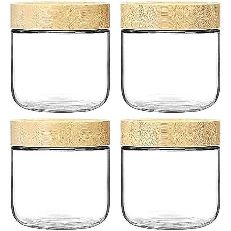 Vasilha De Armazenamento De Vidro De 10 Onças/300 ml Com Tampa De Madeira Hermética , Recipientes De Aveia Durante A Noi