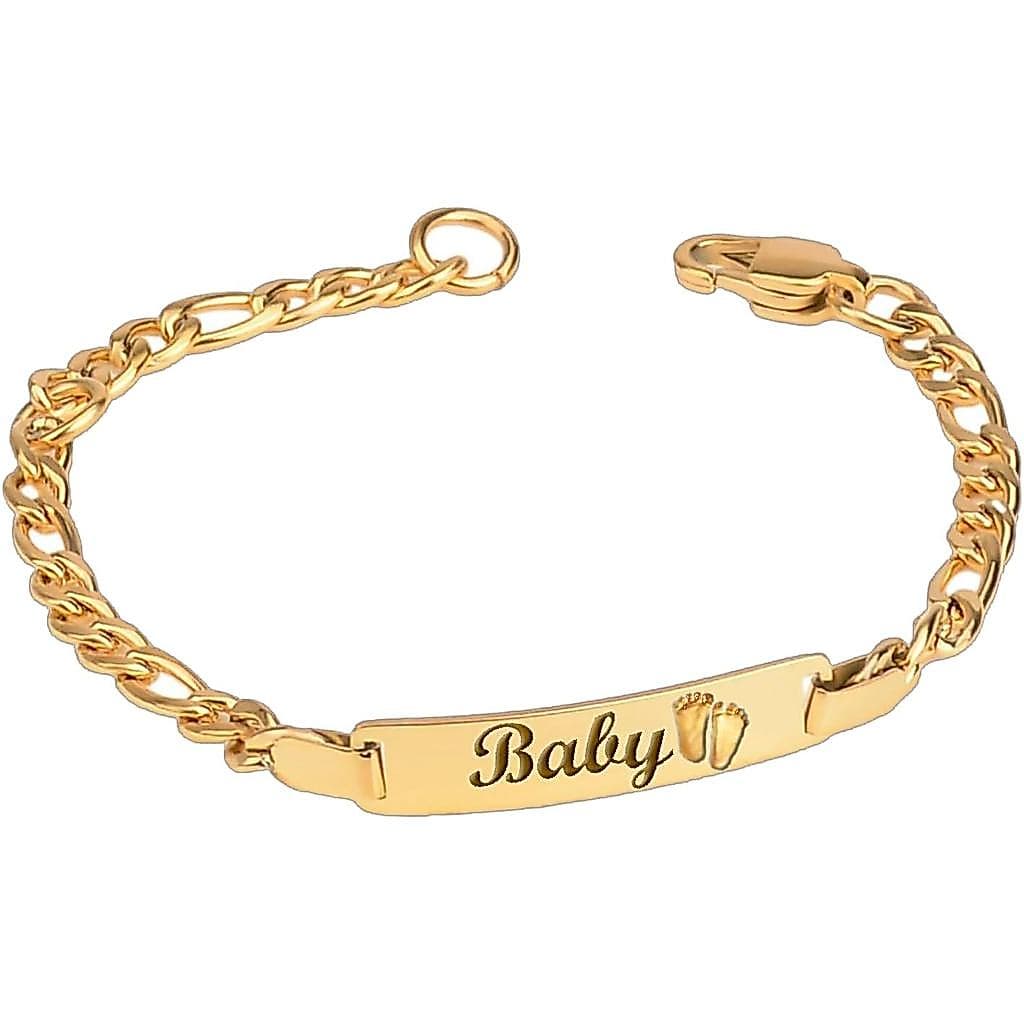 Pulseira de bebê personalizada em ouro com nome gravado, pulseiras de identificação e proteção para bebês, ajustáveis.
